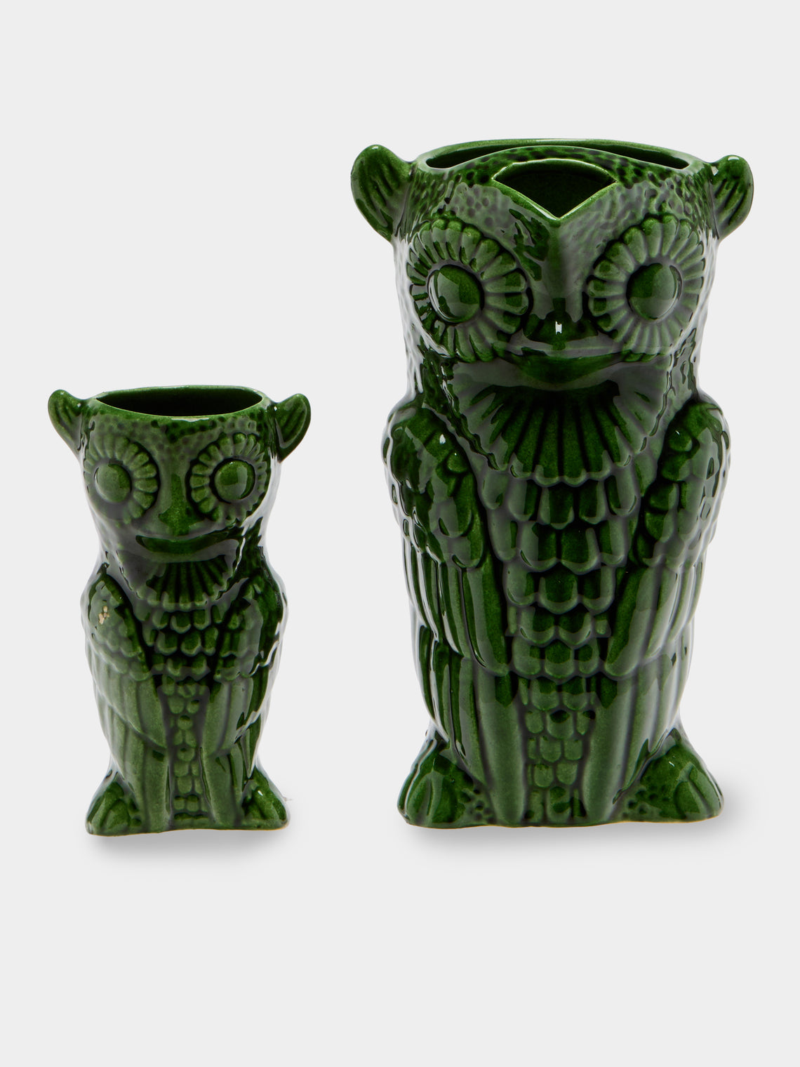 Antique and Vintage - Mid-Century Owls Ceramic Jug with Mugs (Set of 7) - Green - ABASK