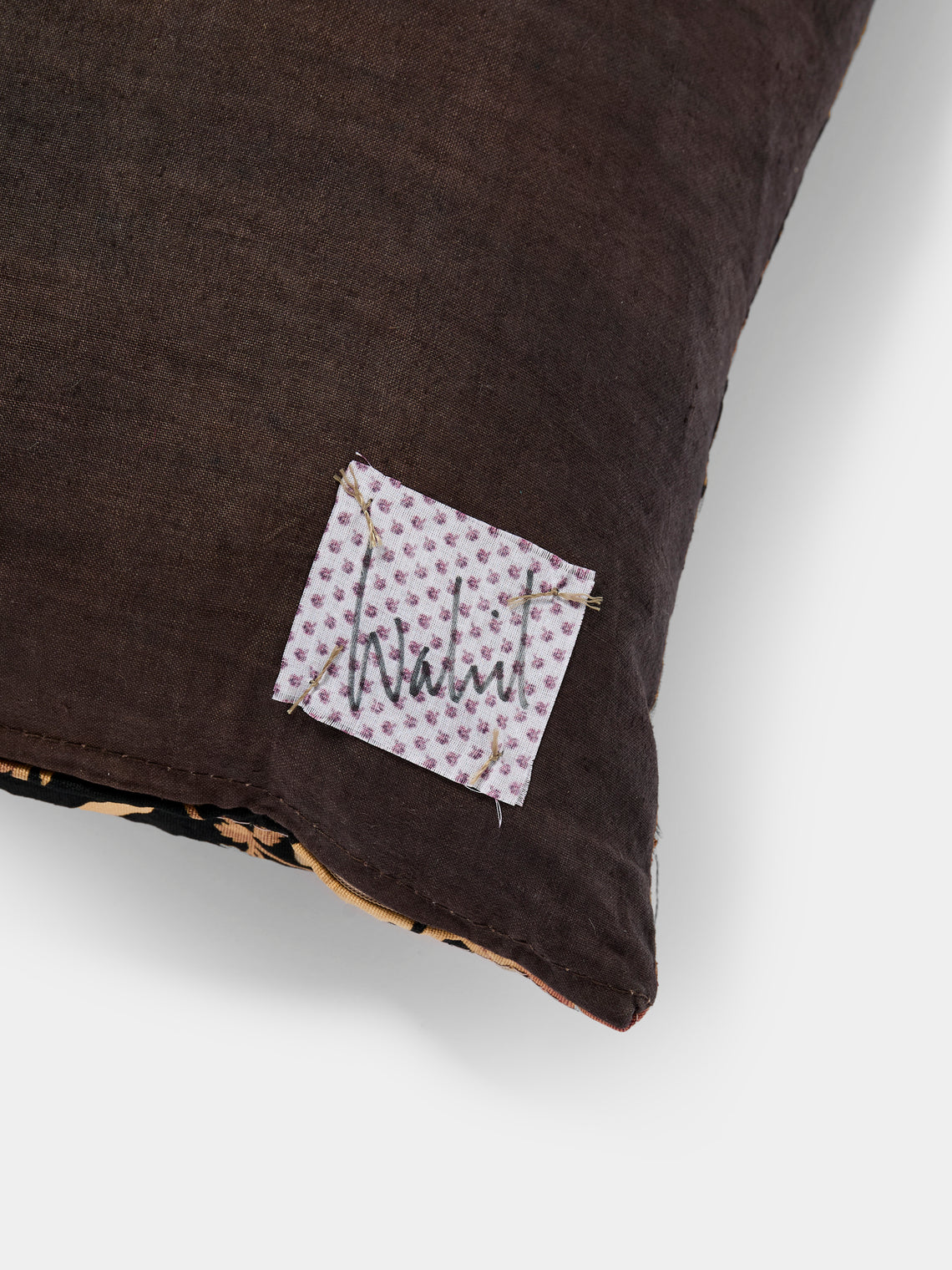 By Walid - 19th-Century Needlepoint Wool and French Napoleon III Printed Cotton Pillow (34.5in/88cm) - Multiple - ABASK