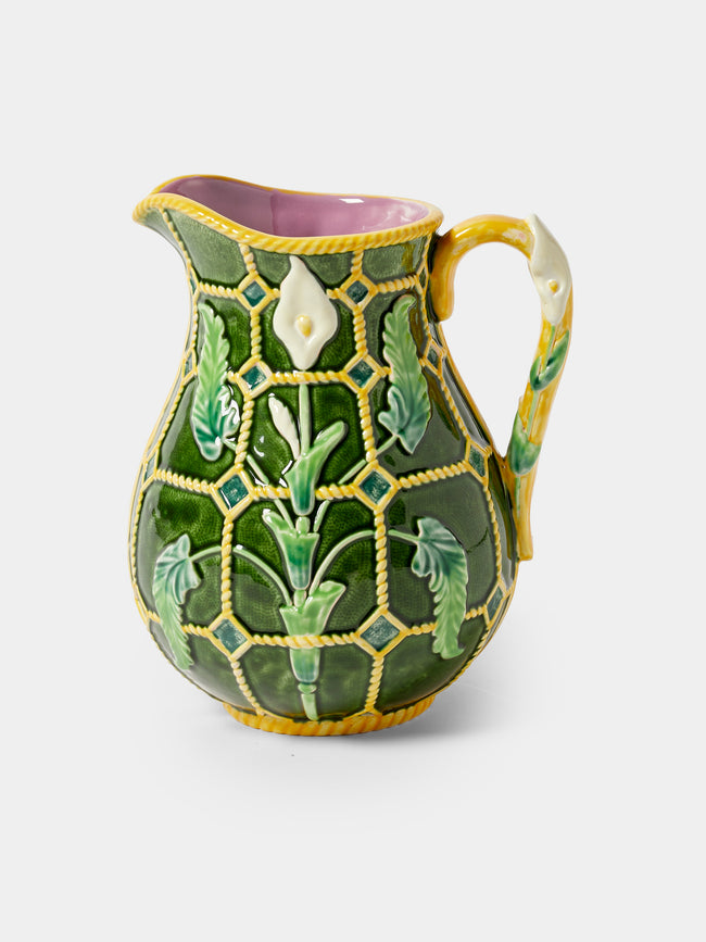 Verdolini - Calla Lily Hand-Painted Majolica Ceramic Pitcher - Green - ABASK - 