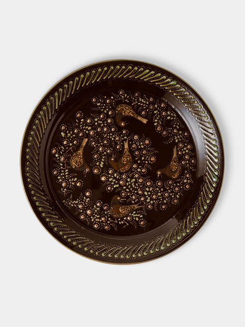 Poterie d’Évires - Birds Hand-Painted Ceramic Round Platter - Dark Brown - ABASK - 