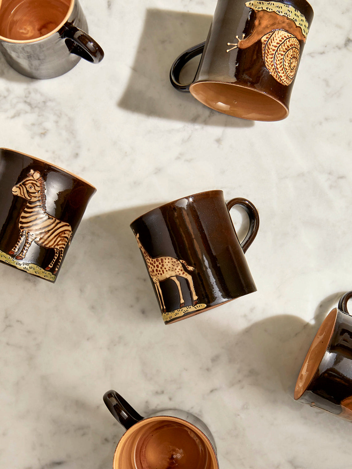Poterie d’Évires - Safari Hand-Painted Ceramic Mugs (Set of 6) - Dark brown - ABASK