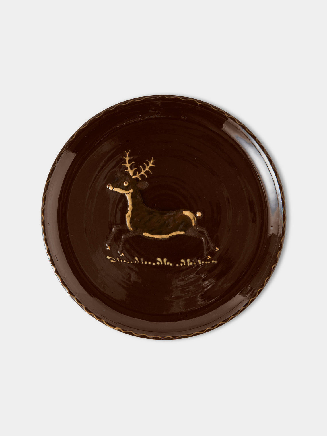Poterie d’Évires - Animals Hand-Painted Ceramic Dinner Plates – 9.5in/24cm (Set of 4) - Dark Brown - ABASK