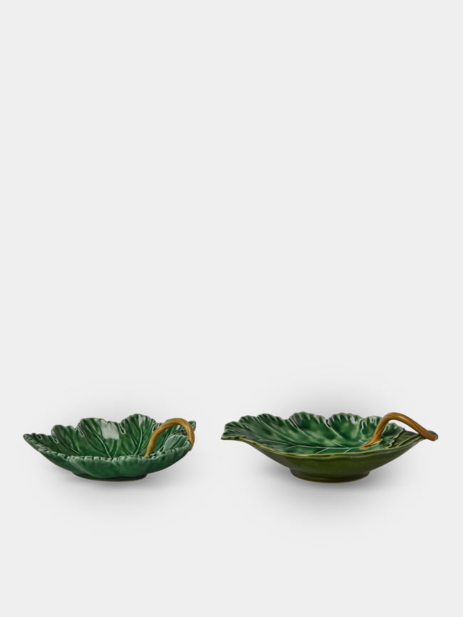 Verdolini - Leaves Hand-Painted Majolica Ceramic Serving Dishes (Set of 2) - Green - ABASK - 