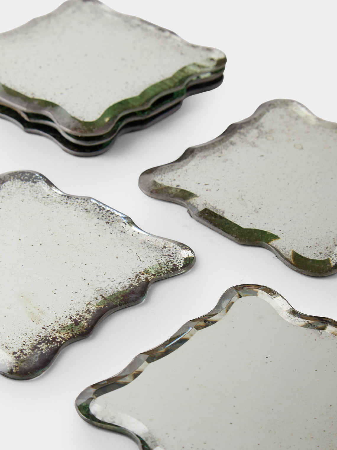 Borgo delle Tovaglie - Firenze Mirrored Glass Coasters (Set of 6) - Silver - ABASK