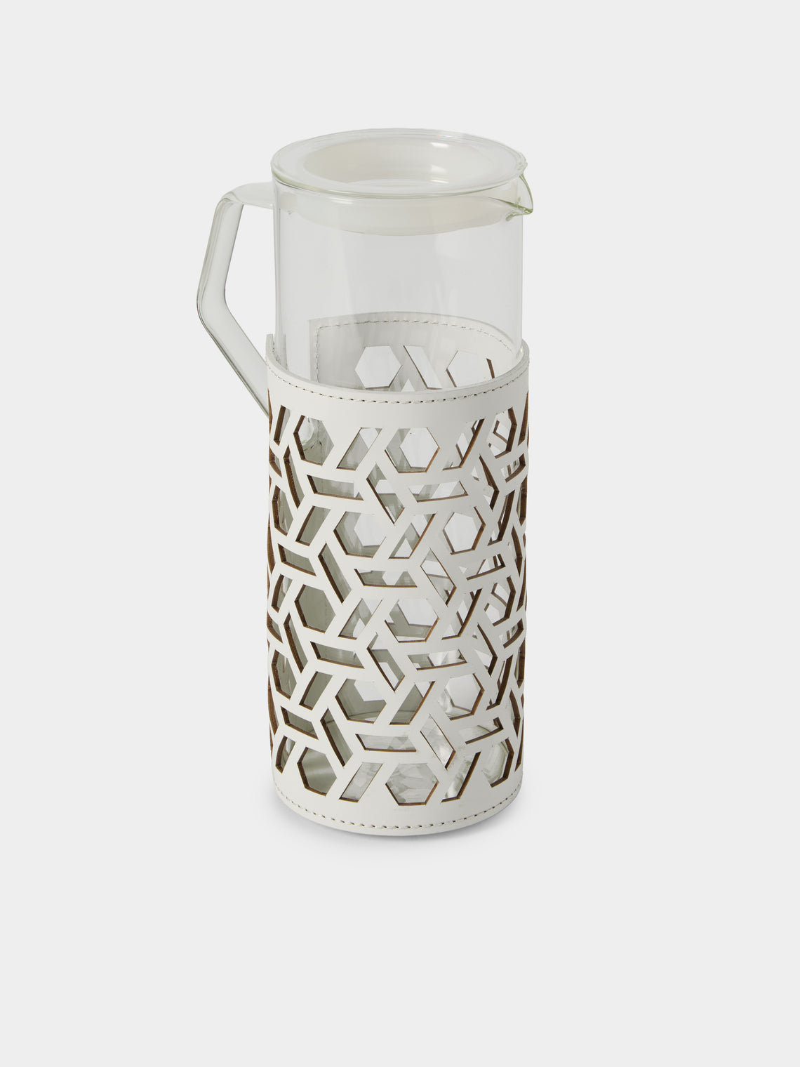 RUDI - Messina Leather and Glass Pitcher (42oz/1.2L) - White - ABASK - 