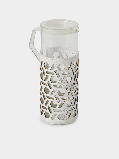 RUDI - Messina Leather and Glass Pitcher (42oz/1.2L) - White - ABASK - 