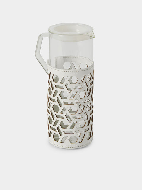 RUDI - Messina Leather and Glass Pitcher (42oz/1.2L) - White - ABASK - 