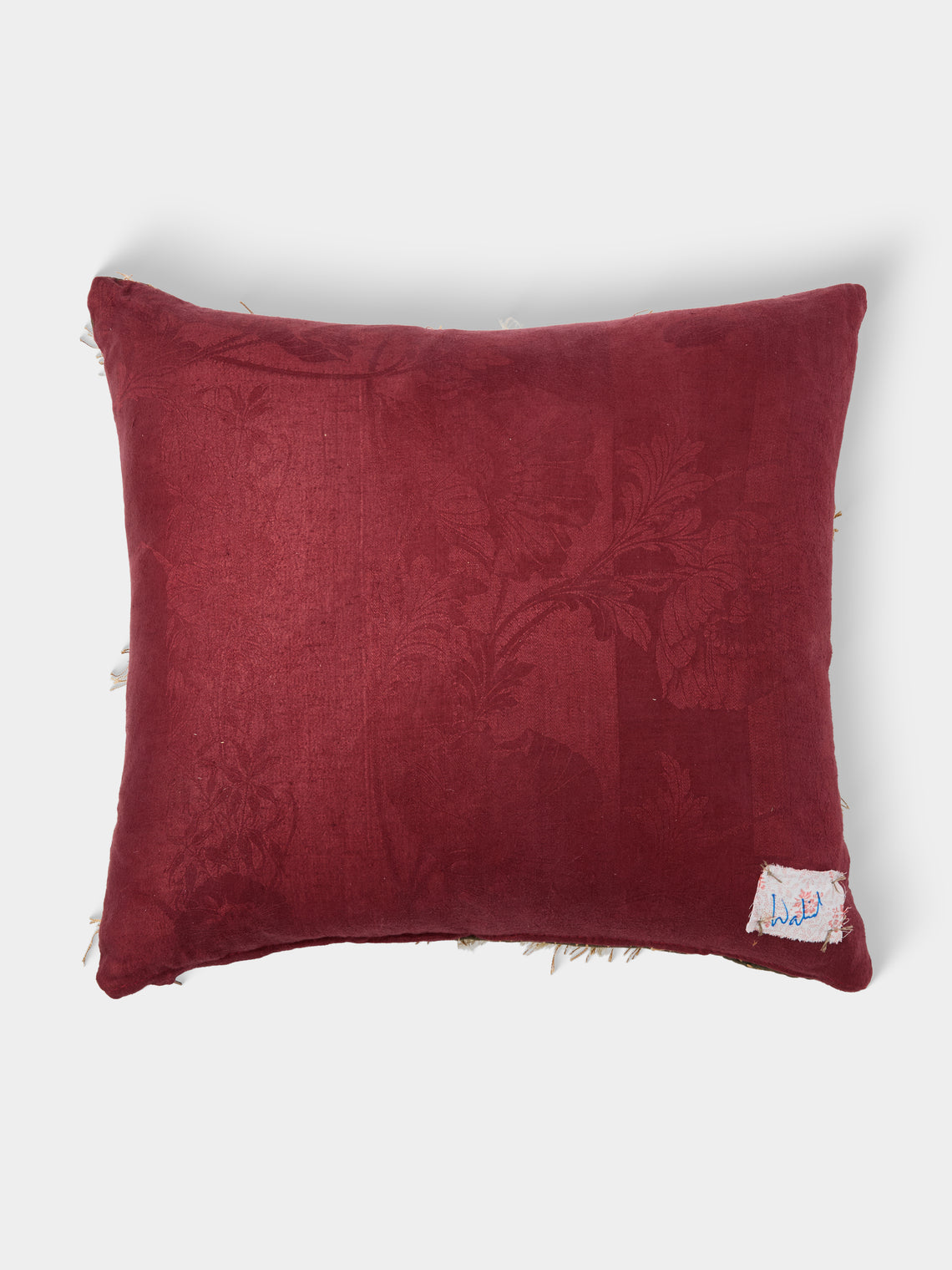 By Walid - 19th-Century Victorian Wool and Glass Beaded Embroidery Damask Cushion (21in/53cm) - Multiple - ABASK