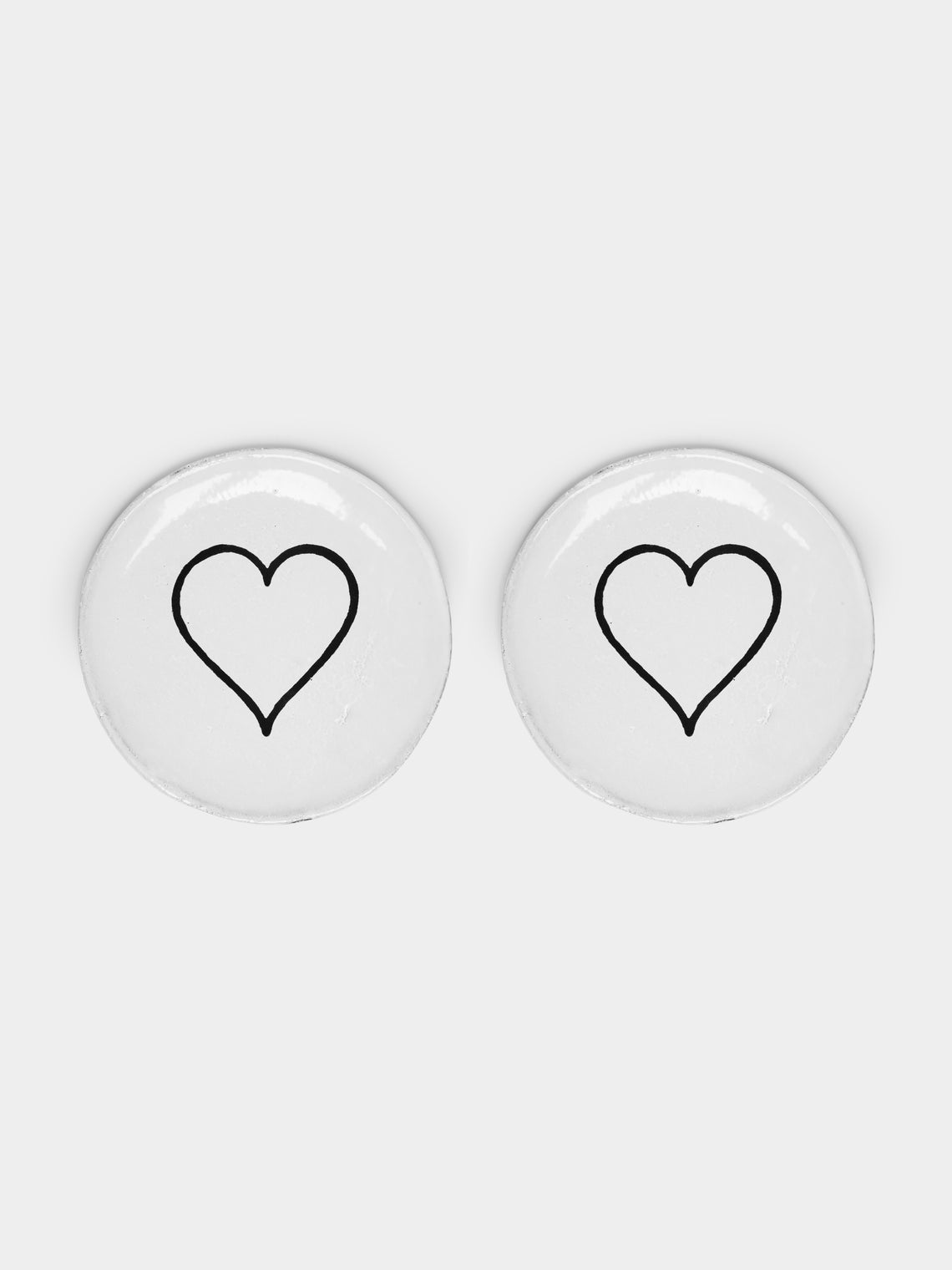 Astier de Villatte - Line Heart Hand-Glazed Ceramic Small Plate (Set of 2) - White - ABASK