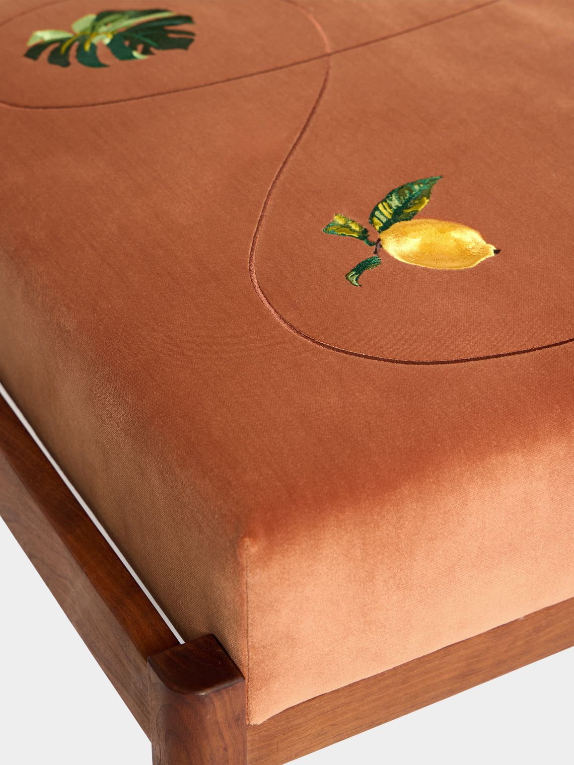 Uncommon Ancestor - Odyssey Embroidered Velvet Rectangular Footstool - Pink - ABASK