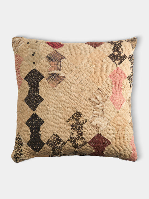 By Walid - 19th-Century Victorian Silk Patchwork Linen Cushion (21in/54cm) - Multiple - ABASK - 