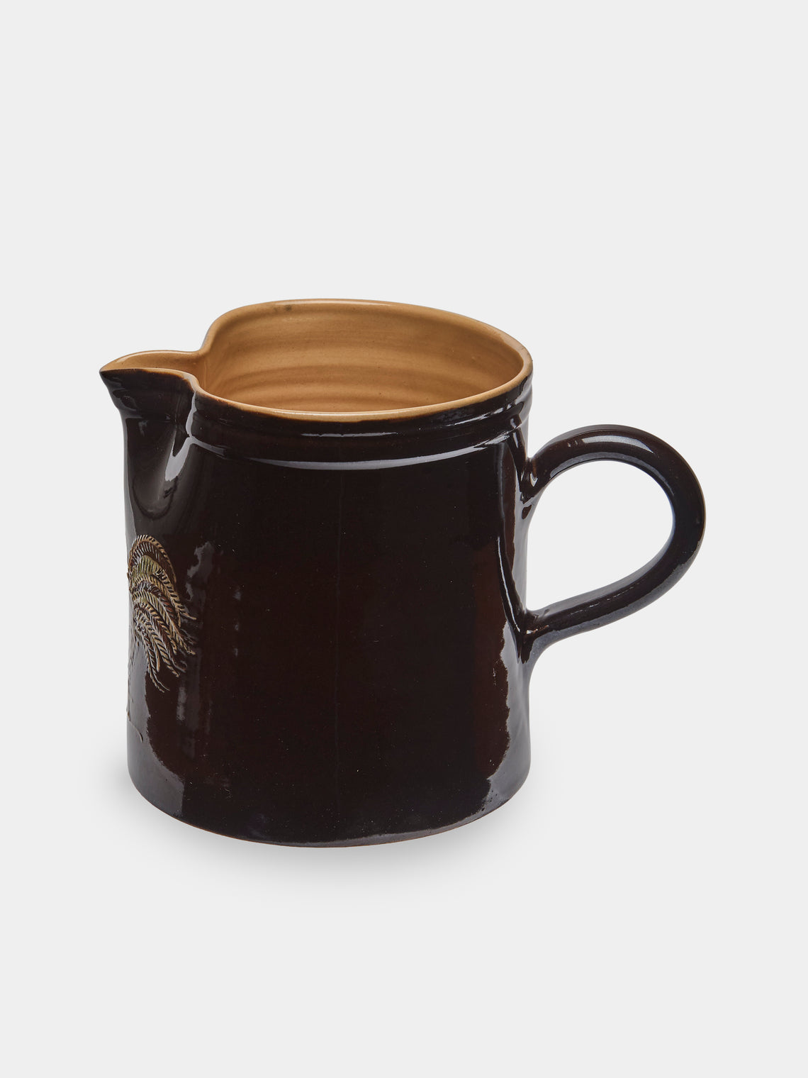 Poterie d’Évires - Chickens Hand-Painted Ceramic Straight-Edge Jug (34oz/1L) - Dark brown - ABASK
