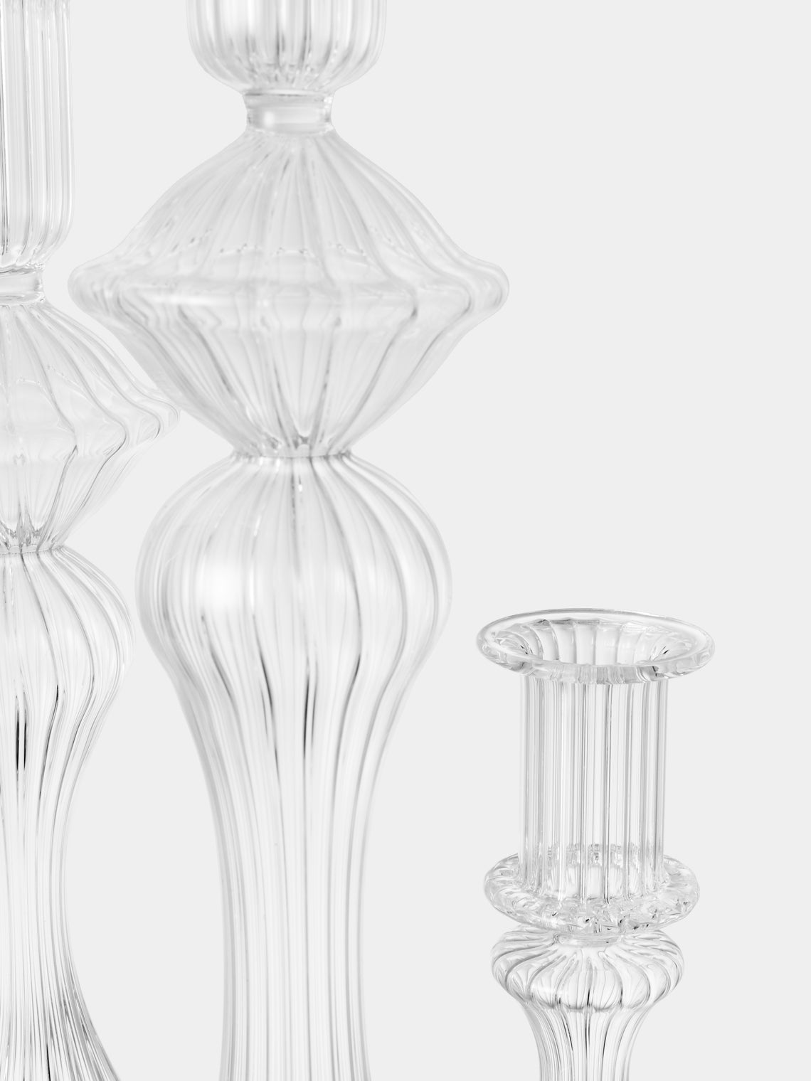 Alya Tannous - | Set of 3 | Iconica Hand-Blown Glass Candlesticks - Clear - ABASK