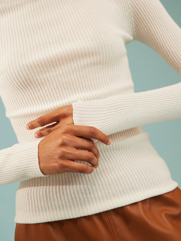 Arch4 - Celeste Baby Goat Cashmere Long-Sleeved Top | Size: S - Cream - ABASK