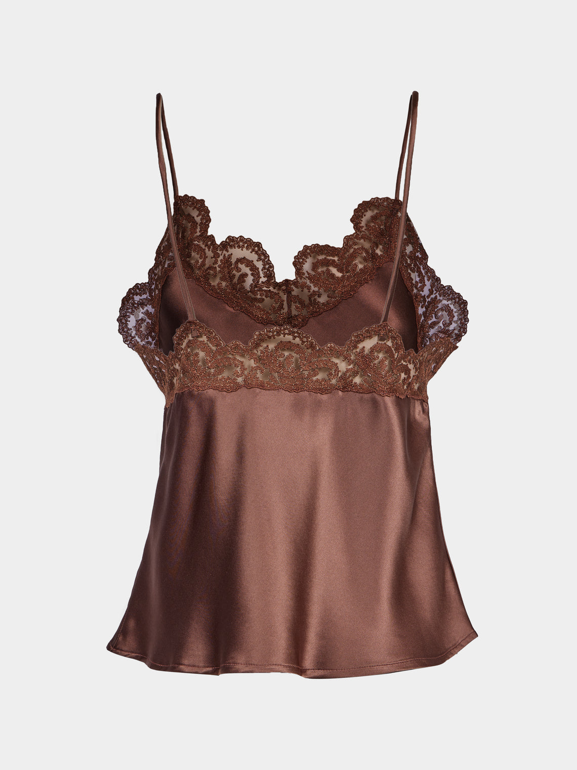 Loretta Caponi - Esmeralda Silk and Lace Top | Size: XS - Brown - ABASK