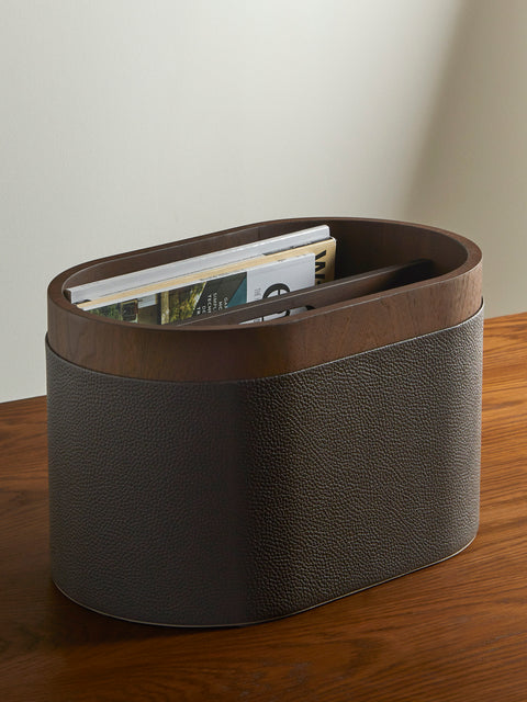 Giobagnara - Dama Leather and Wood Magazine Holder - Brown - ABASK
