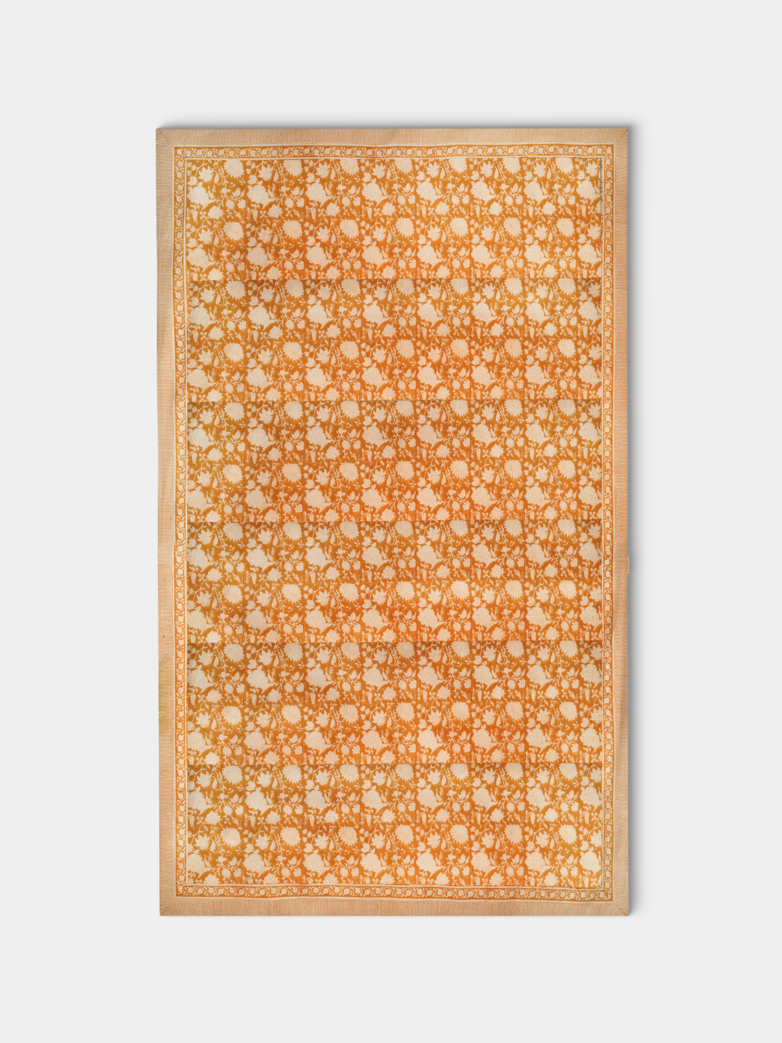 Indian Rose Block-Printed Cotton Rectangular Tablecloth (106.5in/2.7m)