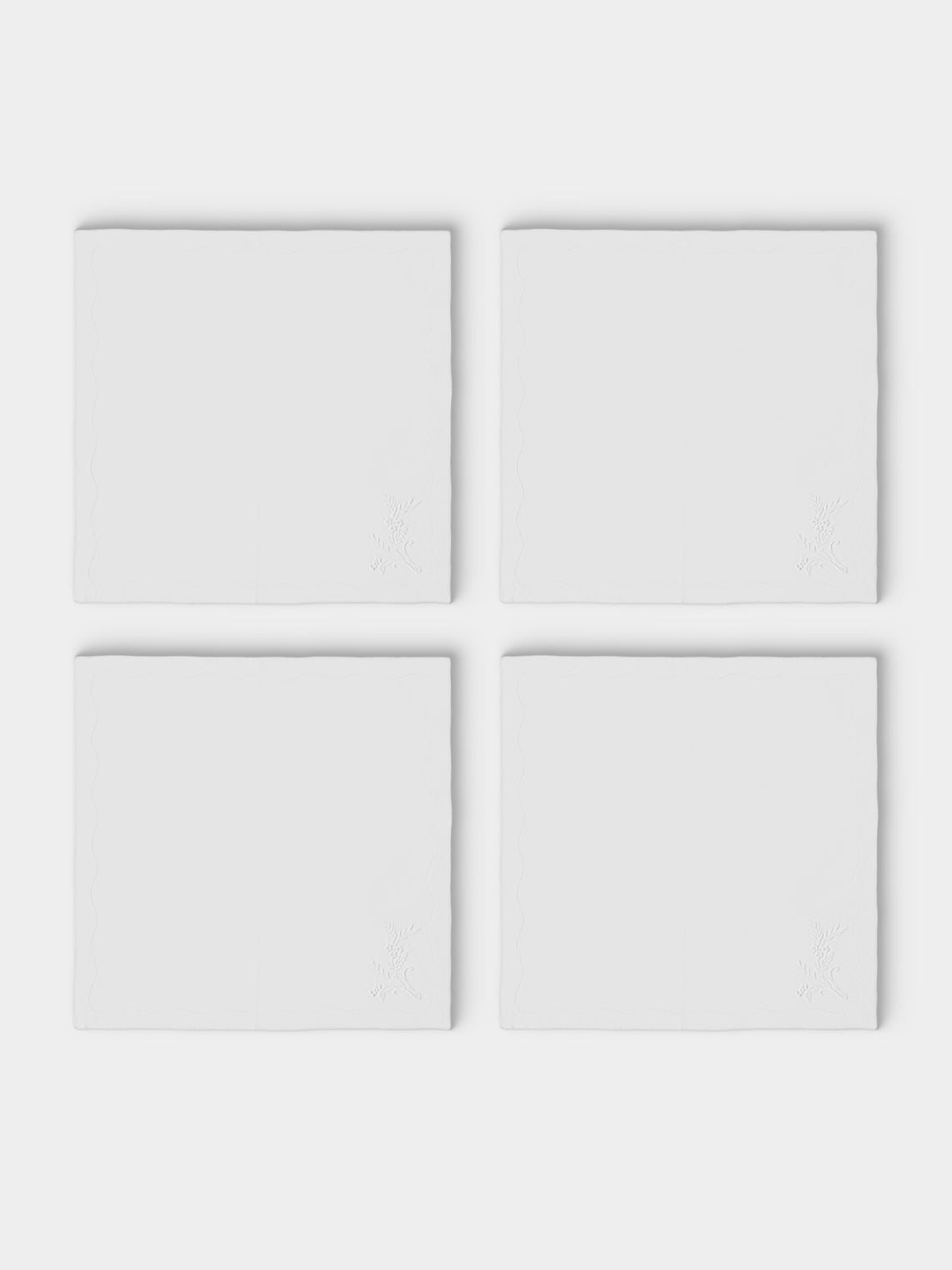 ERI Textiles - | Set of 4 | Classica Hand-Embroidered Linen Napkins - White - ABASK - 