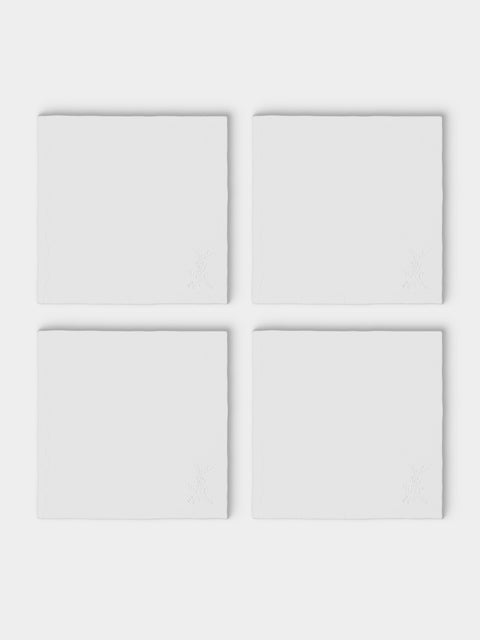 ERI Textiles - | Set of 4 | Classica Hand-Embroidered Linen Napkins - White - ABASK - 