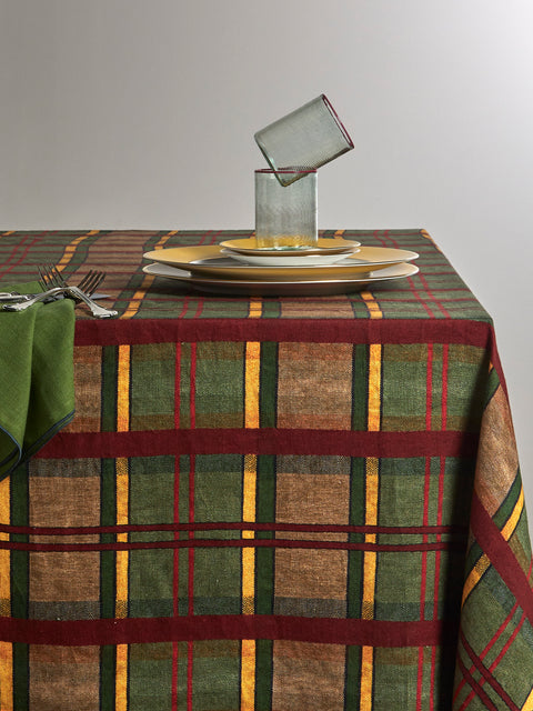 The House of Lyria - Hibiscus Linen Rectangular Tablecloth (138in/3.5m) - Green - ABASK