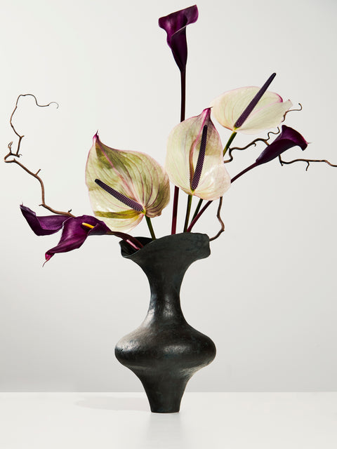 By Raffaella - Flora III Hand-Coiled Stoneware Vase (12in/30cm) - Black - ABASK