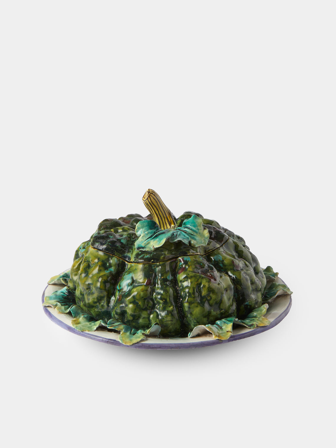 Antique and Vintage - 1940s Ginori 1735 Majolica Ceramic Squash Serving Tureen - Green - ABASK - 