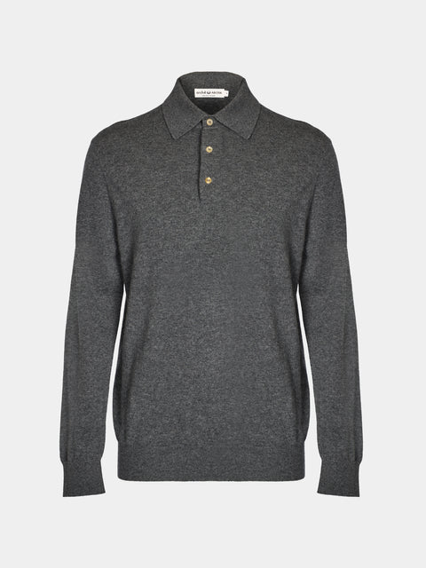 Arch4 - Chapman Baby Goat Cashmere Long-Sleeved Polo Top | Size: M - Gray - ABASK - 