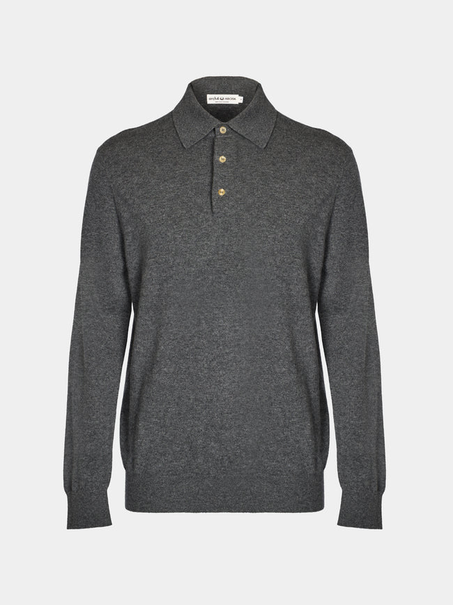Arch4 - Chapman Baby Goat Cashmere Long-Sleeved Polo Top | Size: M - Gray - ABASK - 