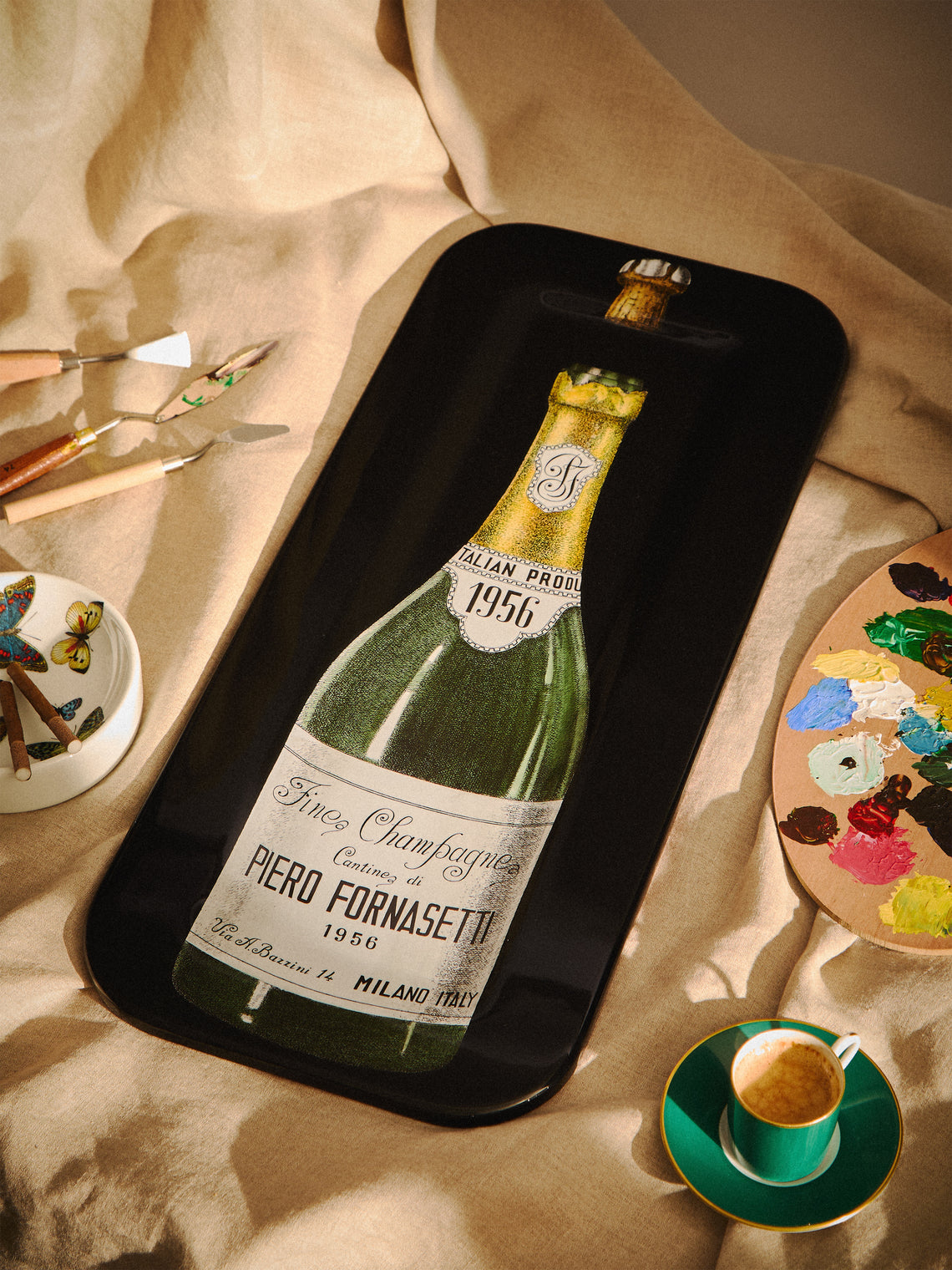 Fornasetti - Champagne Wood Tray (23.5in/60cm) - Multiple - ABASK