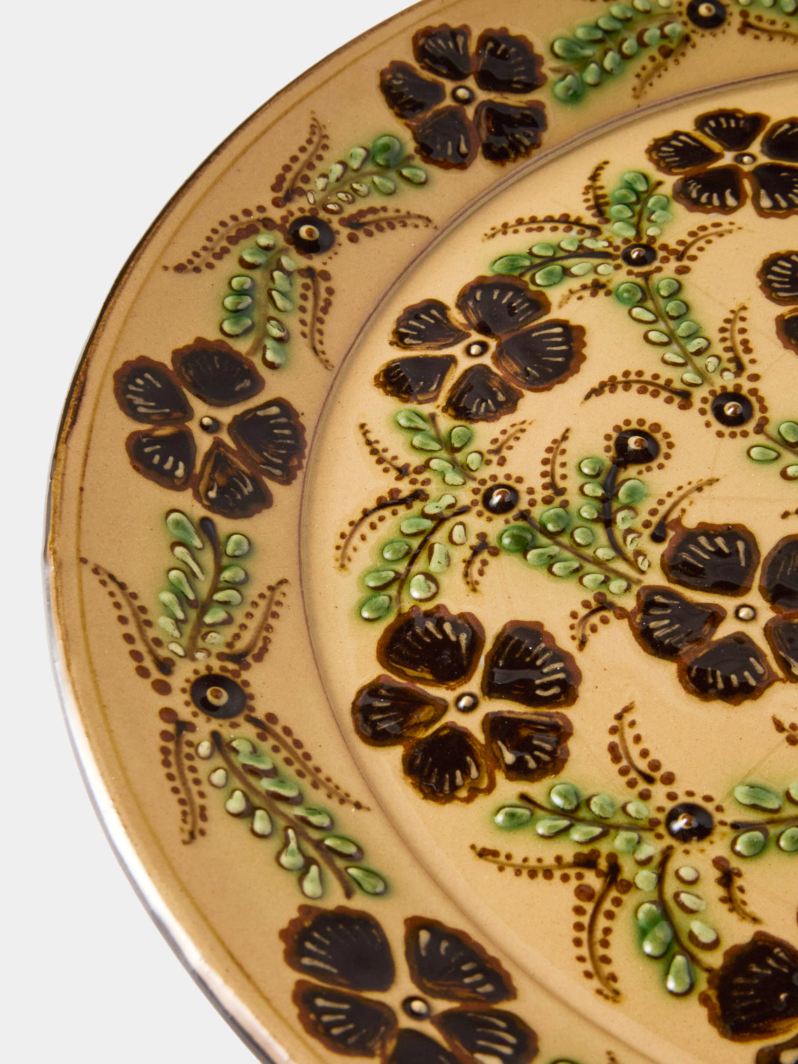 Poterie d’Évires - Flowers Hand-Painted Ceramic Round Platter - Cream - ABASK