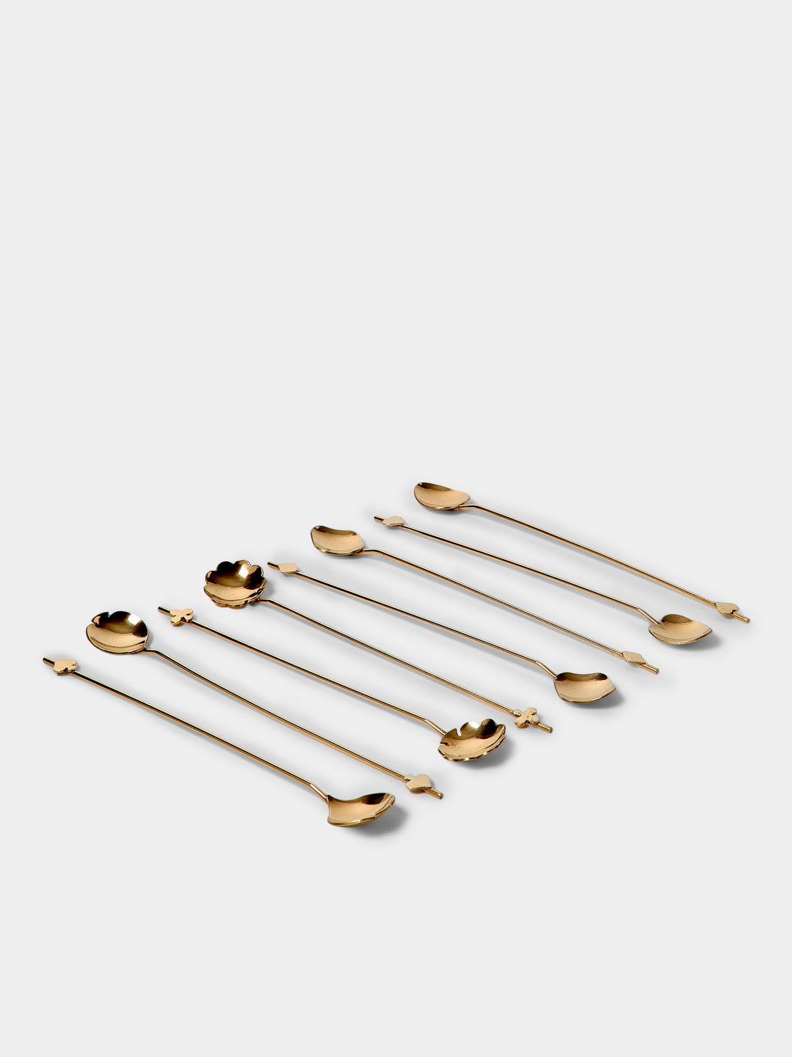 Antique and Vintage - | Set of 8 | Mid-Century Brass Cocktail Spoons - Gold - ABASK - 