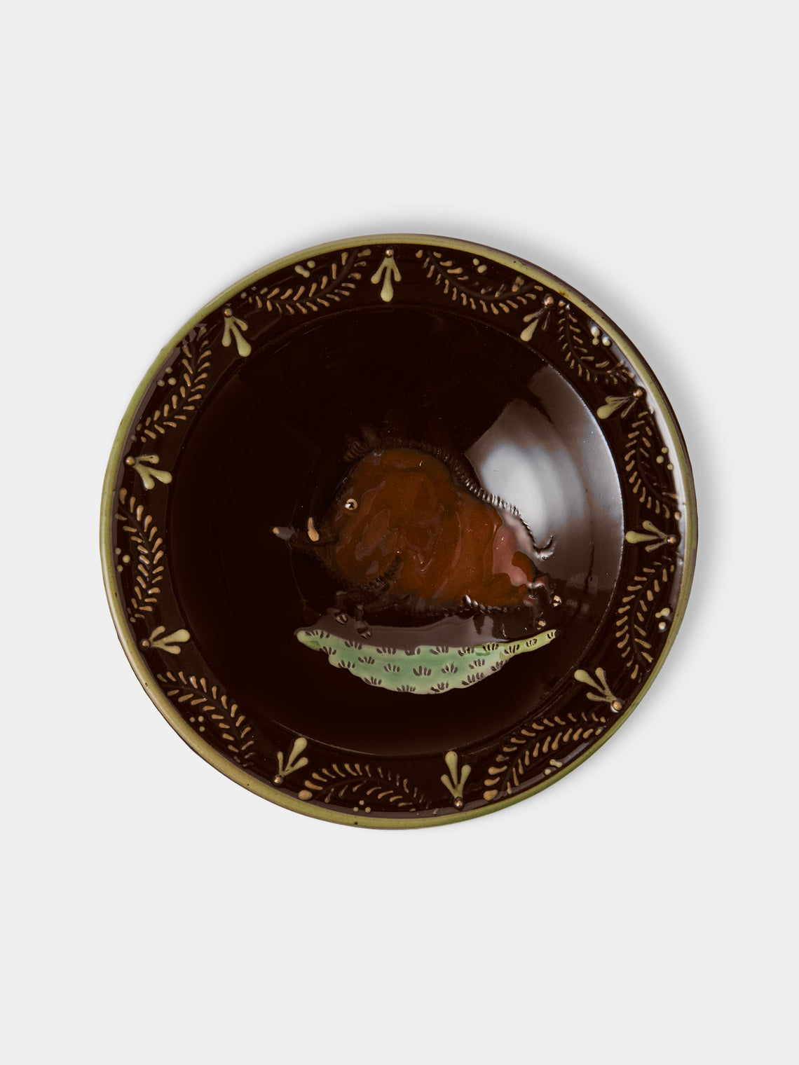 Poterie d’Évires - Animals Hand-Painted Ceramic Breakfast Bowls (Set of 4) - Dark Brown - ABASK