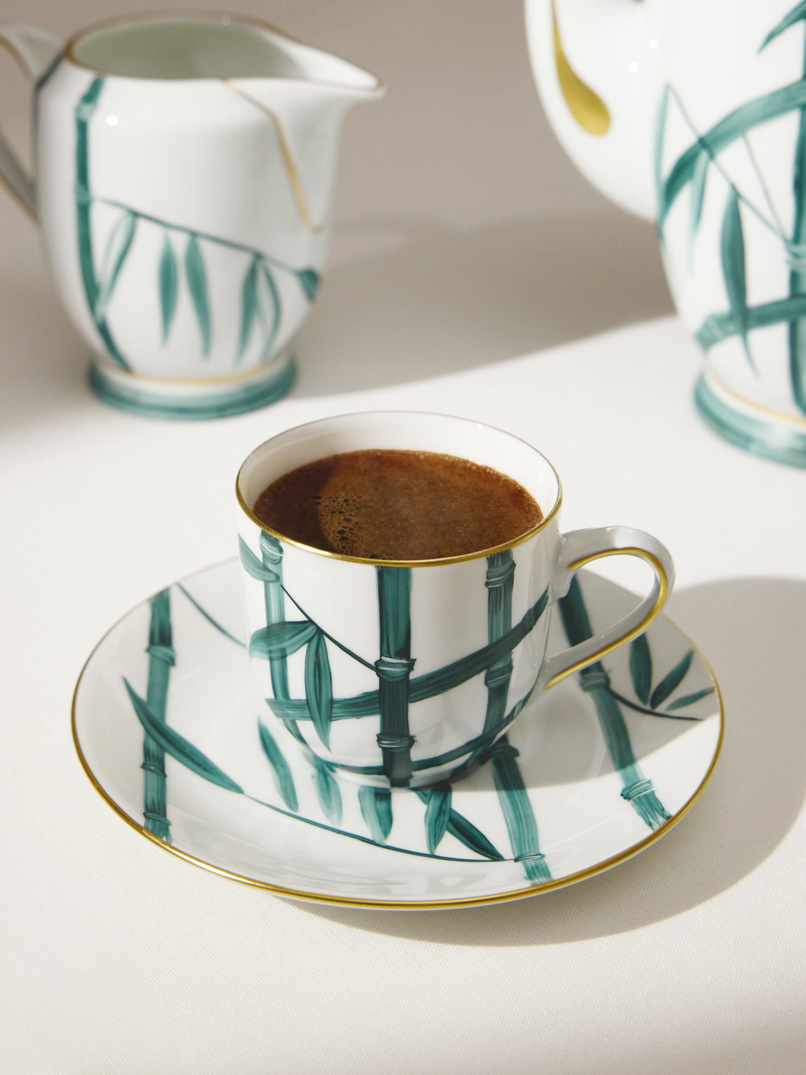 Marie Daage - Jardin d'Arashiyama Hand-Painted Porcelain Coffee Cup and Saucer - White - ABASK