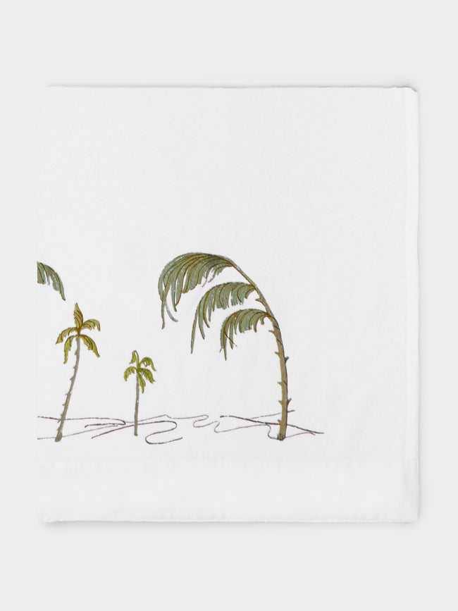 Loretta Caponi - Palm Tree Hand-Embroidered Cotton Bath Sheet -  - ABASK - 
