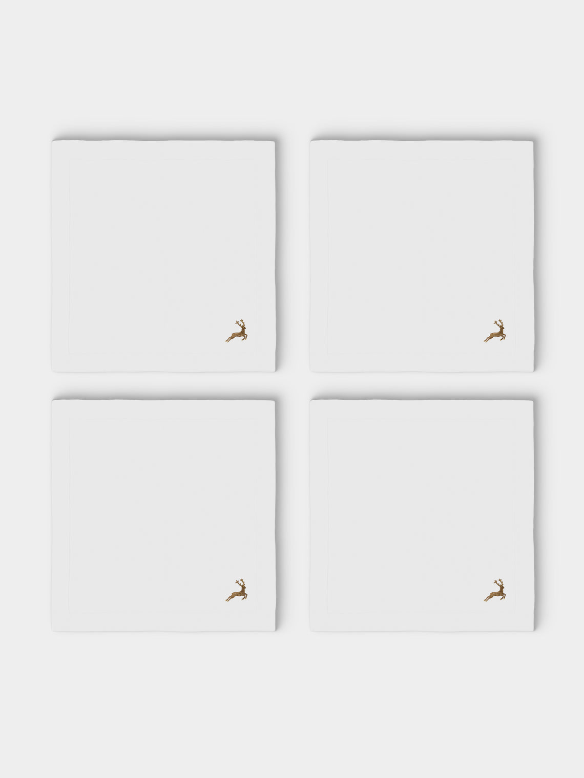 ERI Textiles - | Set of 4 | Gold Deer Hand-Embroidered Linen Napkins - White - ABASK - 