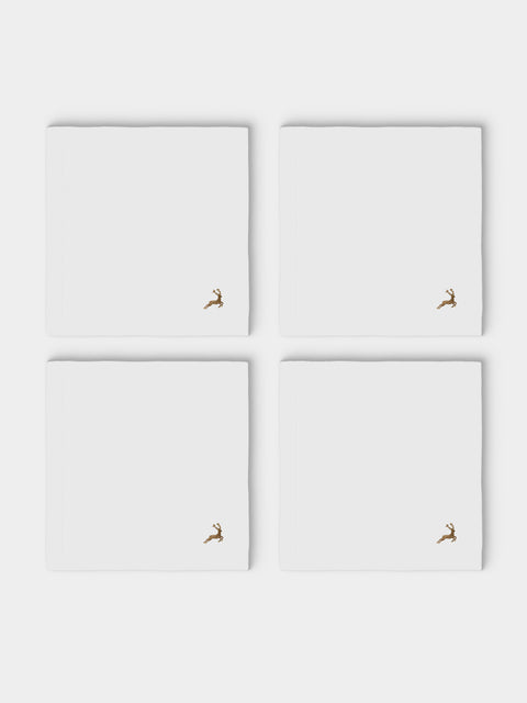 ERI Textiles - | Set of 4 | Gold Deer Hand-Embroidered Linen Napkins - White - ABASK - 