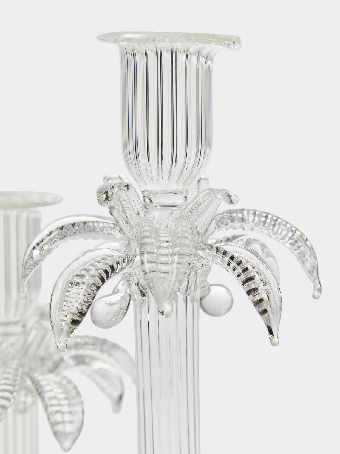 Alya Tannous - | Set of 2 | Palm Tree Hand-Blown Glass Candlesticks - Clear - ABASK