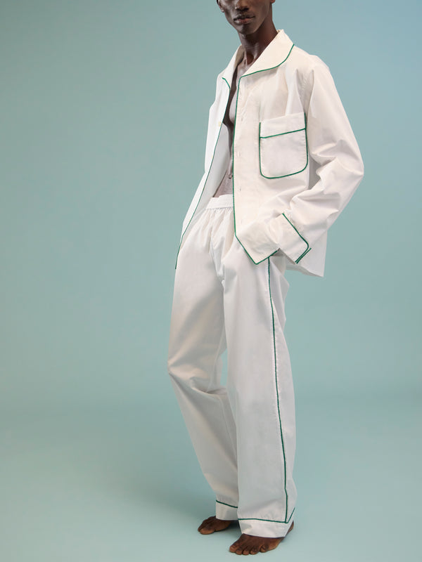 Sebline - Stitch Hand-Embroidered Cotton Pajama Trousers - White - ABASK