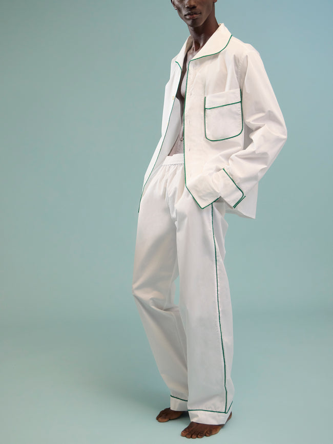 Sebline - Stitch Hand-Embroidered Cotton Pajama Trousers - White - ABASK