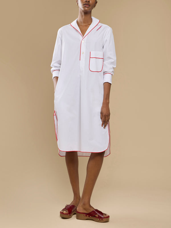 Sebline - Thread Hand-Embroidered Cotton Shirt Dress | Size: S - White - ABASK