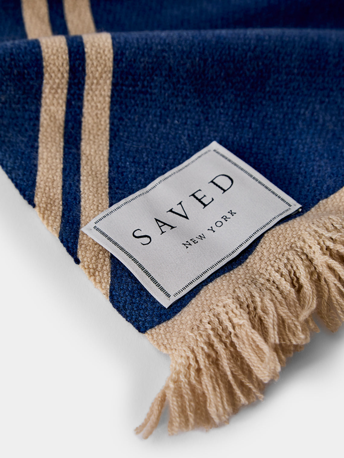 Saved NY - Blockprint Cashmere Throw (79in/2m) - Blue - ABASK