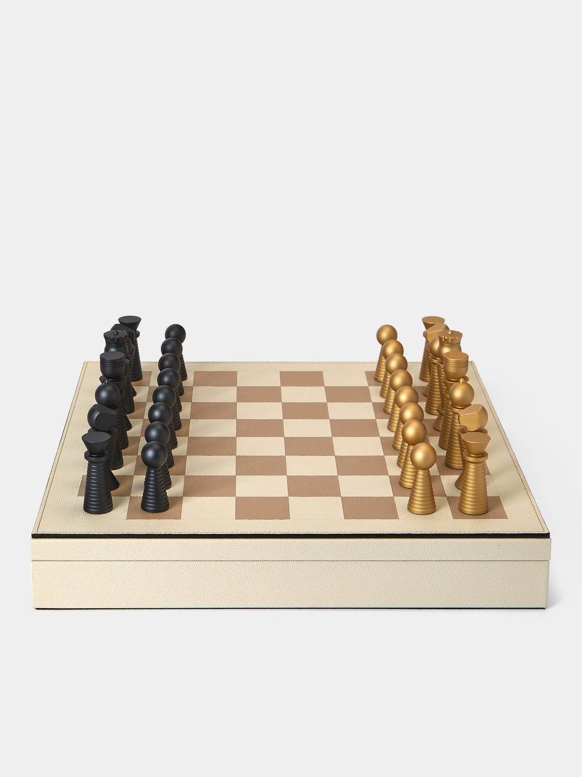 Pinetti - Leather Chess and Checkers Set - Cream - ABASK