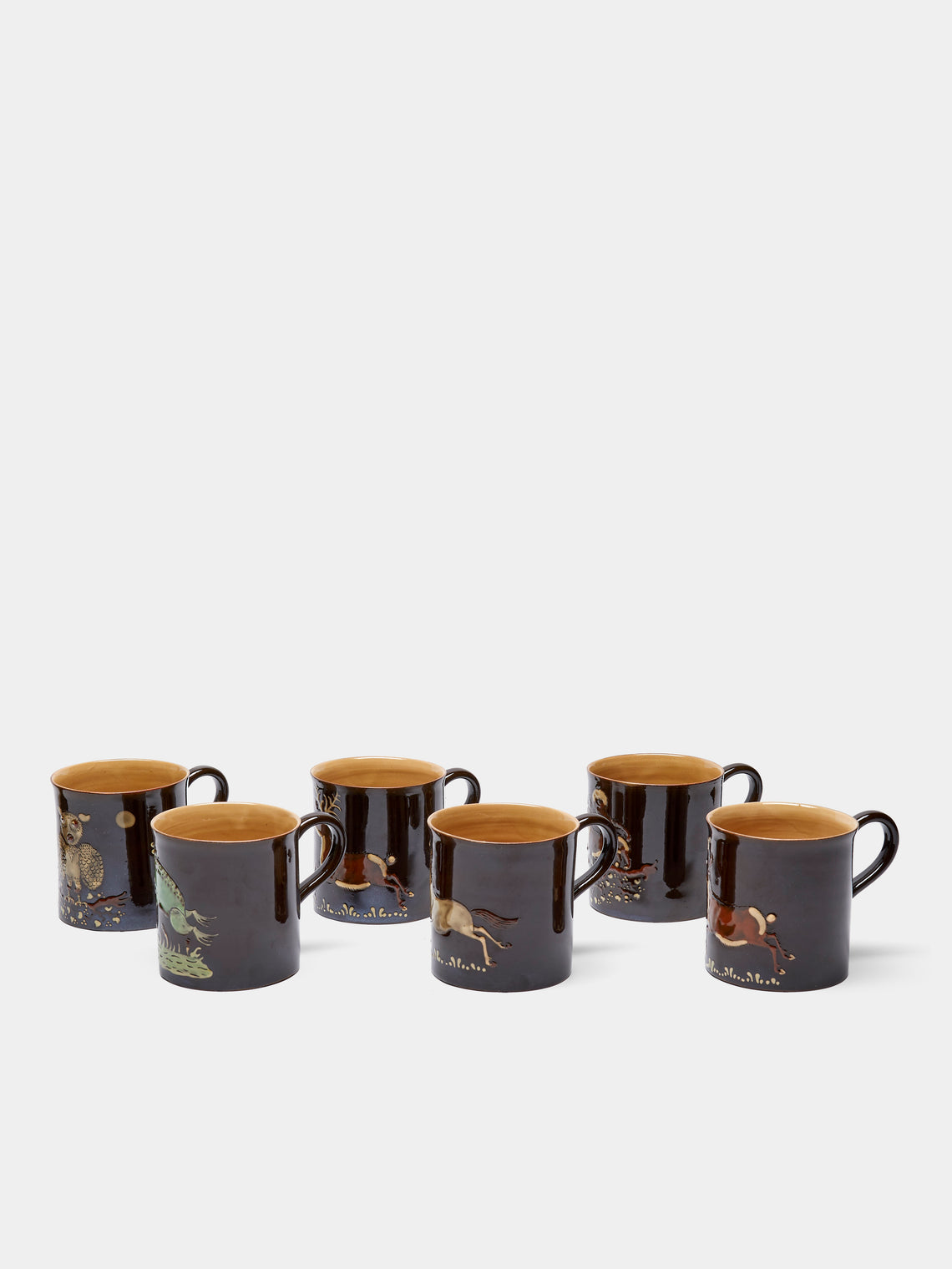 Poterie d’Évires - Animals Hand-Painted Ceramic Mugs (Set of 6) - Dark brown - ABASK