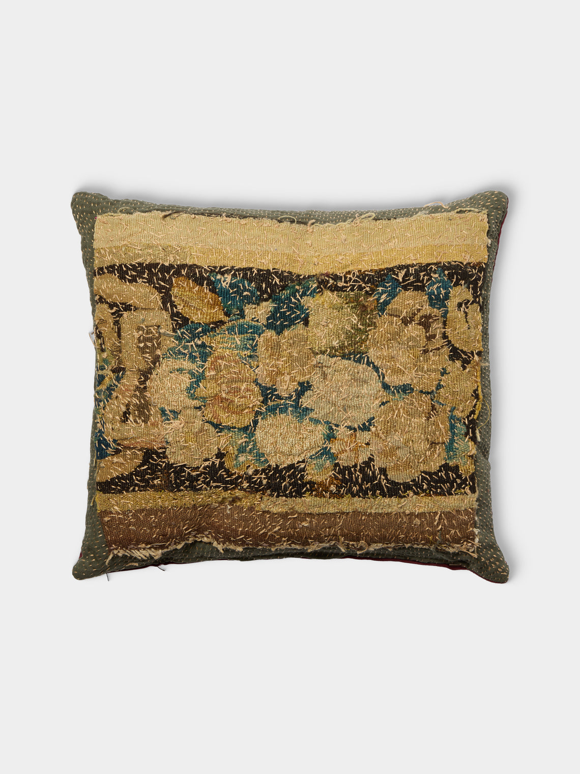 By Walid - 17th-Century Verdure Tapestry Linen and Damask Cushion (16.5in/42cm) - Multiple - ABASK - 