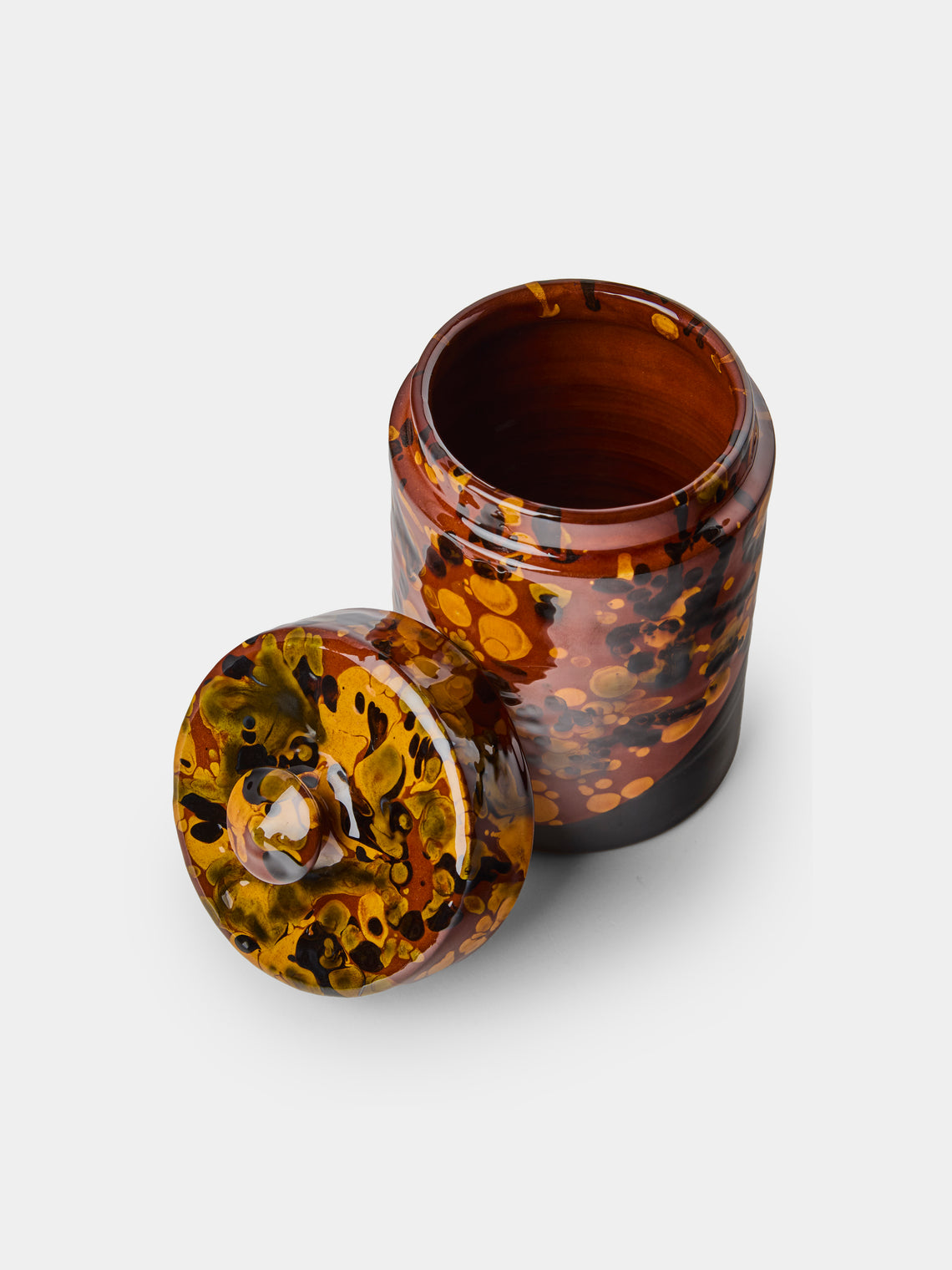Poterie de Cliousclat - Hand-Speckled Slipware Lidded Pots (Set of 2) - Brown - ABASK