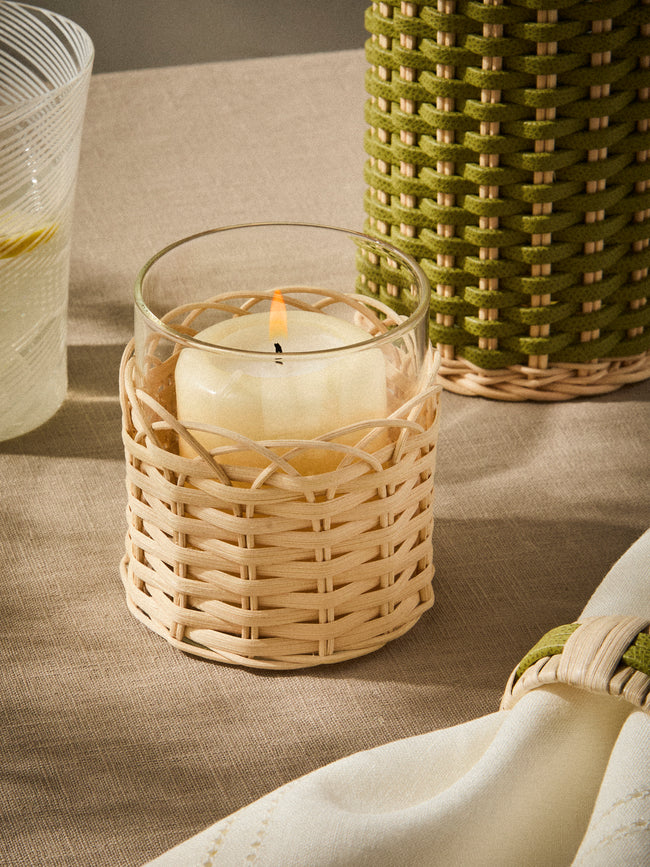 Pigment France - Wideville Rattan Table Candle Holder - Cream - ABASK