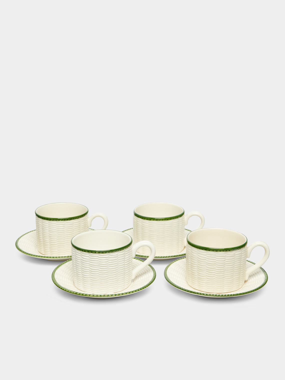 Este Ceramiche - Wicker Hand-Painted Ceramic Teacups and Saucers (Set of 4) -  - ABASK