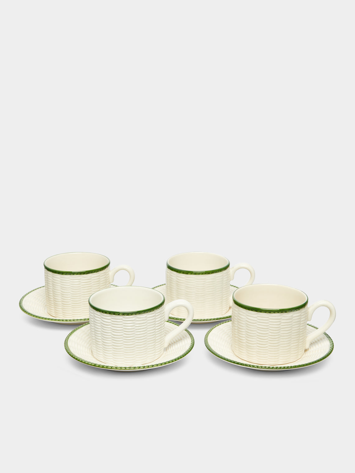 Wicker Hand-Painted Ceramic Teacups and Saucers (Set of 4)