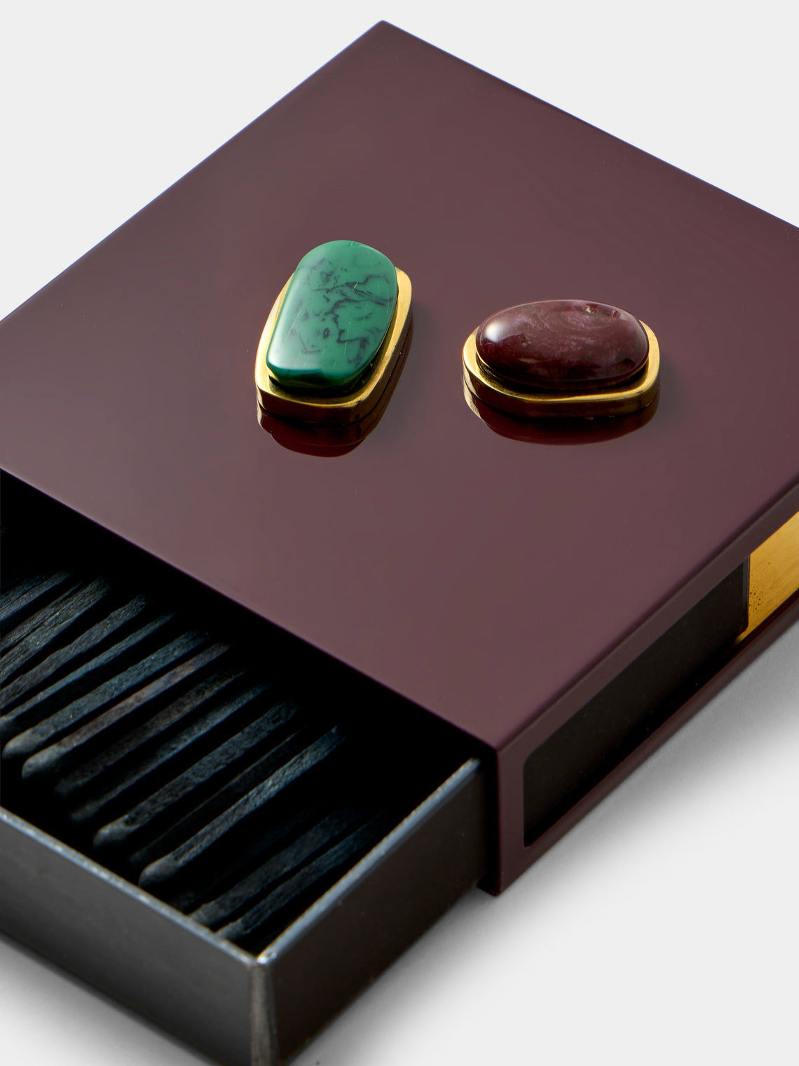 Droulers - Luce Brass and Resin Square Matchbox - Burgundy - ABASK