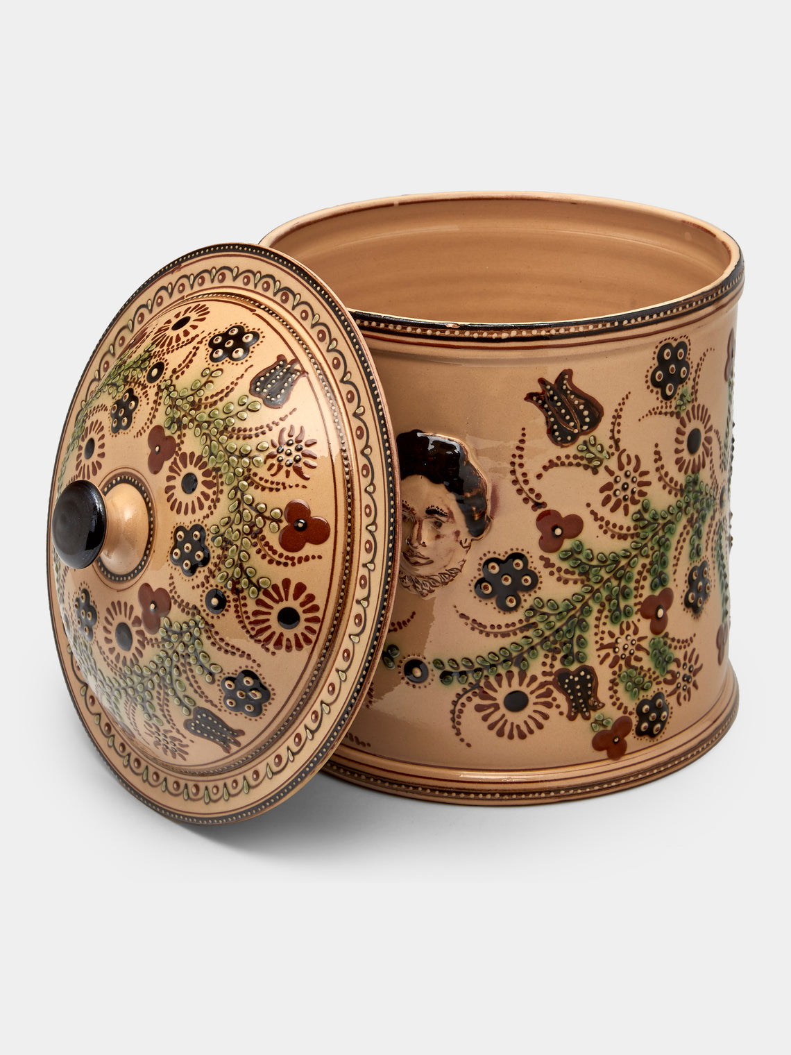 Poterie d’Évires - Flowers and People Hand-Painted Ceramic Extra Large Pot - Cream - ABASK